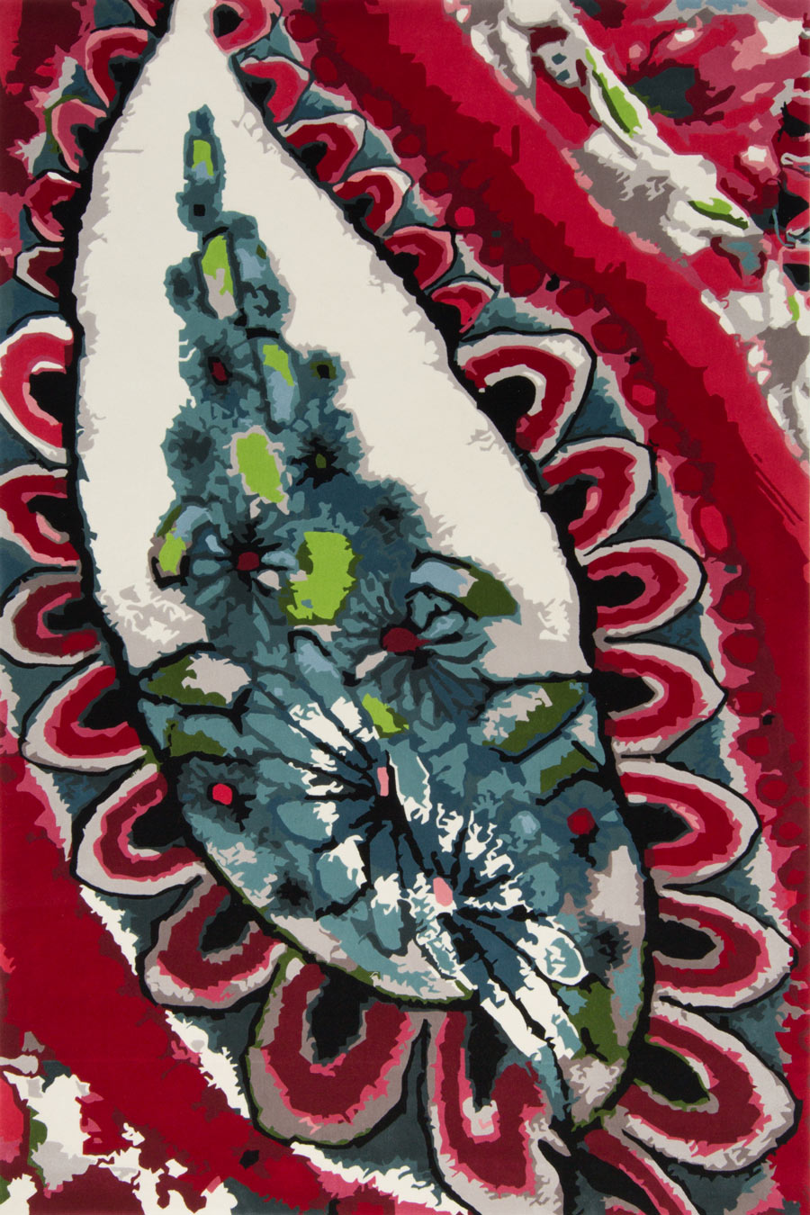 Hand Tufted Floral Rug Twizmo Crimson Teal Lime Green New Zealand Wool Rugfine Overhead View