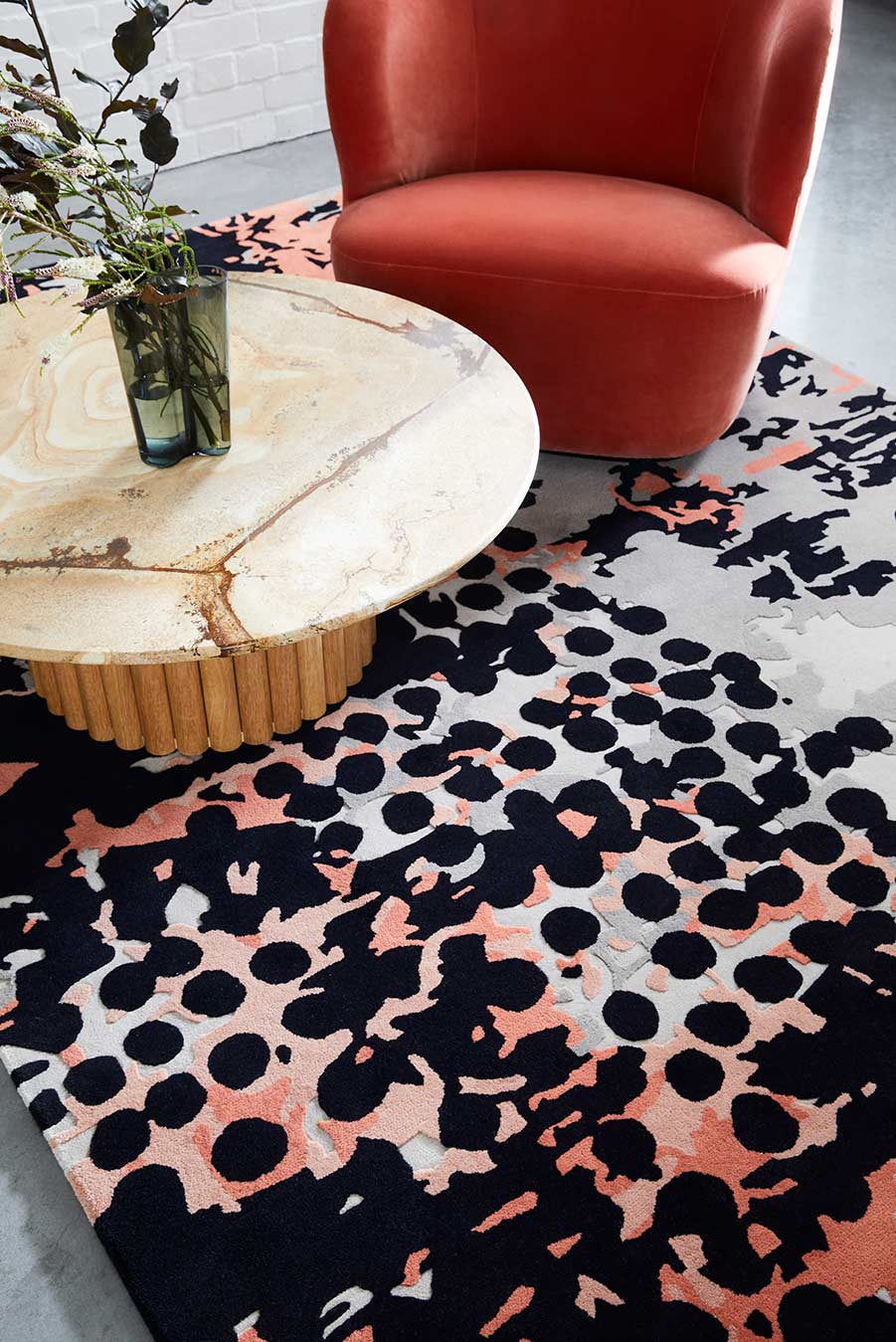 Vortex Black Coral Grey Hand Tufted Rug – Close-Up Detail – NZ Wool Rugfine