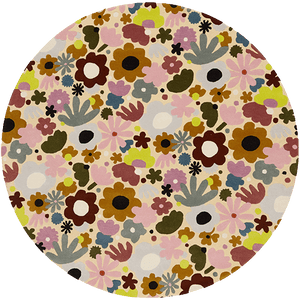 Zestnik Cream Blush Pink Burnt Orange Square Wool Rug – Garden Buttercup Overhead View – Rugfine